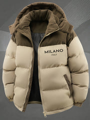 2025 New Winter Removable Hood Jacket Men'S Casual Print Hooded Coat Thick Trendy Jacket Top Men'S