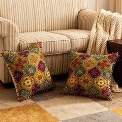 18x18 Inch Reversible Turkish Pattern Pillows (Set of 2 with Inserts) - Romantic Turkey Boho Floral Double Sided Design, Premium Polyester Cover & Fill, Decorative Accent Pillows for Sofa, Chair, Bedroom