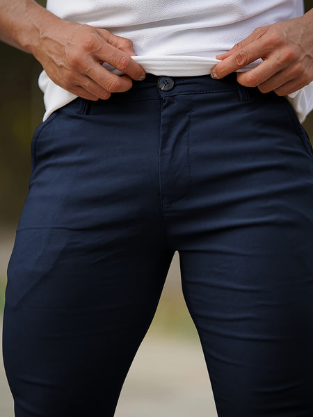 Heyfanee Men's Slim-Fit Elastic Waist Trousers - Khaki Low-Rise Casual Pants with Button Closure & Pockets, All-Season Machine Washable for Daily Wear, Durable Fabric