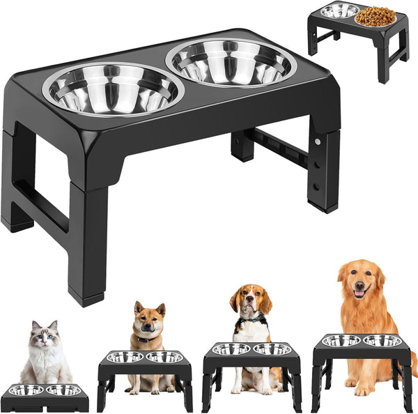 Dog Food Bowl Stand with 4 Customisable Heights | Dog Feeding Station Non-Slip Elevated Feeder for Improved Digestion | Fits 2 Standard Bowls