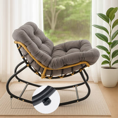 Egg Chairs Oversized Rattan Wicker Outdoor Rocking Chair Metal Frame Garden Rocking Chair Large Support Modern with Cushioned Seat
