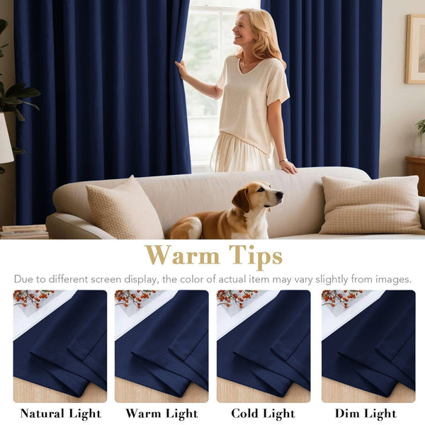 2pcs Full Blackout Curtains, 100% Polyester Fabric, Privacy Protected, Sound proof, Energy saving Grommet Top Curtains for Bedrooms, Living Room, Home Decor & Room Decor