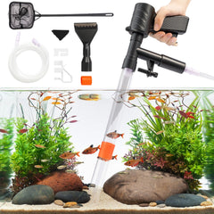 Fish tank bottom sand cleaner, manual aquarium vacuum siphon kit, quick water change without plug in, equipped with anti escape net, sand washing and water changing tool