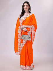 Estationeryhouse Women's Georgette Embroidery Border Work Designer Saree with Blouse Piece