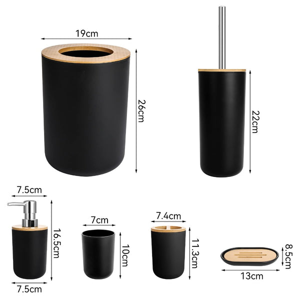 6pc Grey Black White Bathroom Accessories- Bathroom Bin And Toilet Brush Set- Durable Toothbrush Holder Cup- Soap Dispenser With Pump- Soap Dish Holder