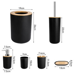 6pc Grey Black White Bathroom Accessories- Bathroom Bin And Toilet Brush Set- Durable Toothbrush Holder Cup- Soap Dispenser With Pump- Soap Dish Holder