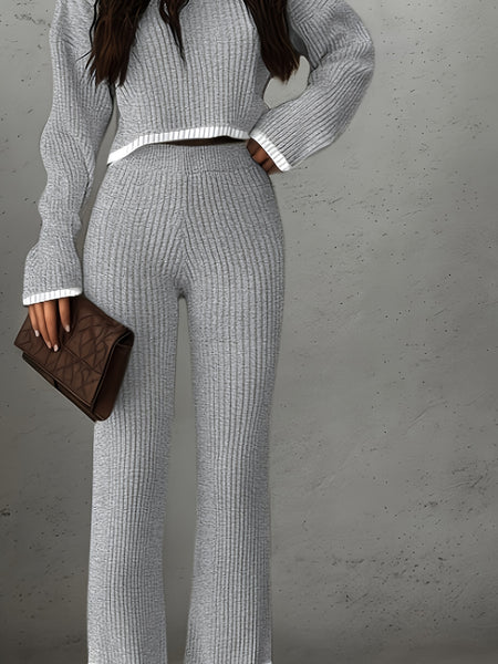 Women'S Short Color-Blocked Long-Sleeve Top with Solid Color Pants, a Casual And Stylish Outfit for Christmas