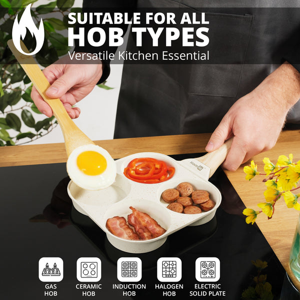 Homiu Egg Frying Pan – 4-Cup Non Stick Breakfast Skillet for Eggs, Pancakes & Omelettes – Induction, Gas & Electric Hob Compatible – Aluminium with Heat-Resistant Handle
