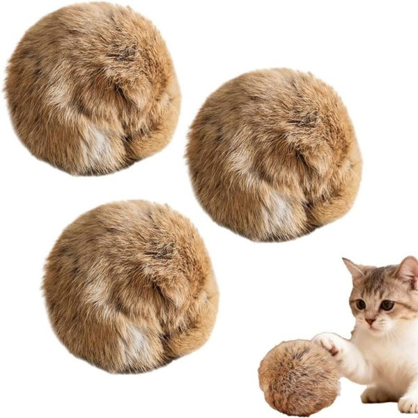 Rabbit Fur Ball Cat Toy Soft Fluffy Pom Pom Kitten Toy Balls for Chewing Playing