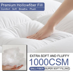 10cm Hotel Quality Mattress Topper | Super Soft with 1000GSM Hollowfiber Filling | Elasticized Corner Straps | White Blue Grey | Single, Small Double (4ft), Double, King, Super King Size