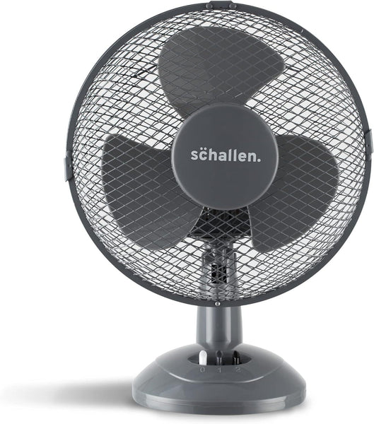 Schallen 9 Inch Portable Desk Fan Oscillating Table Fan Quiet Electric Cooling Fan 2 Speed Settings Desktop Air Circulator Home Office Bedroom Workstation Garage Small Table Fan Plastic Blade Safety Mesh Grill UK Plug Grey White or Black