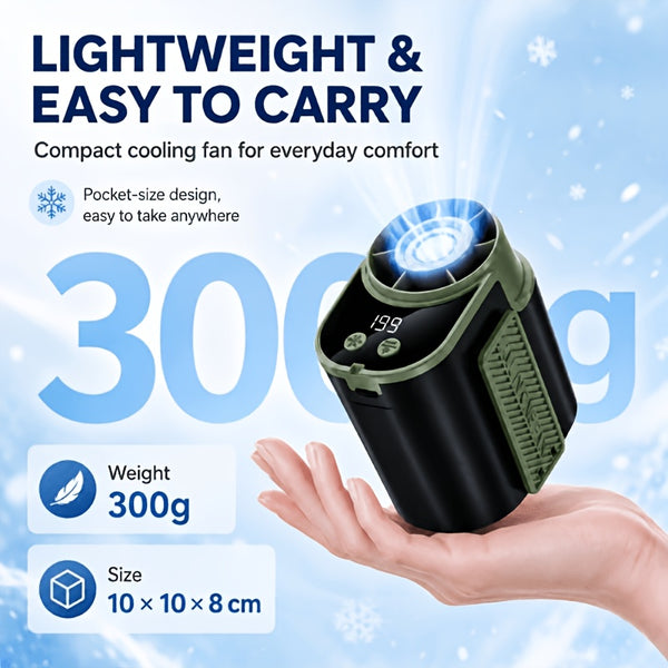 Portable Wearable Belt Fan with AI Oscillation & Flashlight - Clip-On Hands-Free Cooling System Suitable for Camping, Hiking, Night Shift, /Outdoor Use, - Fan for and Night Patrols