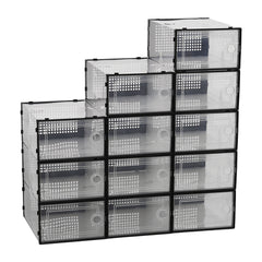 Pack of 12 Stackable Shoe Boxes Shoe Storage Organisers, Sturdy & Durable, Space Saving, Shoe Organizer Containers with Lids for Women/Men, Ideal for Entryway, Closet, Living Room, Bedroom, Office, Dorm, Fit Up To UK Size 9.5, 23x33x14cm