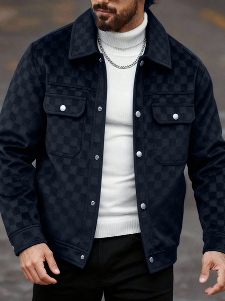 Men's Collared Shirt Thin Jacket Coat Casual Versatile Trendy High-End Workwear Top Checkered Spring/Autumn Shirt Jacket No Lining