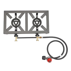 Portable Double Burner Outdoor Gas Stove Propane Cooker with Adjustable 0-10Psi Regulator Hose for Patio Camping, BBQ, Home