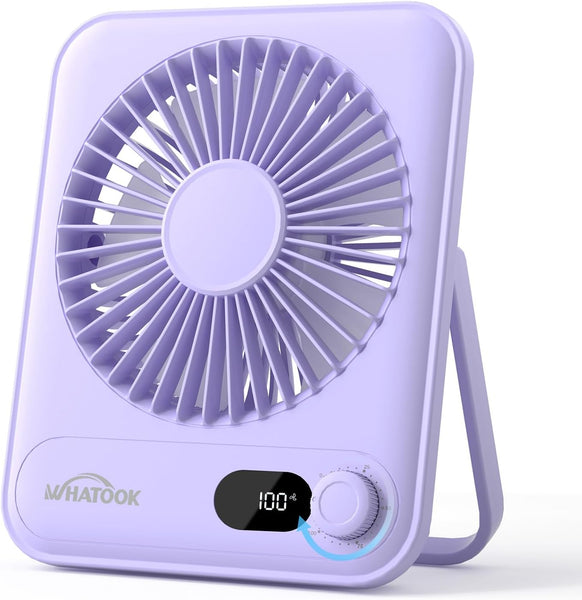 WHATOOK Mini Desk Fan USB: 2000Mah Rechargeable Ultra Quiet 1-100 Speeds Desktop Fans with LED Display, 3-10H Runtime, Child-Safe Grille Cooling Small Portable Table Fan for Home, Office & Travel