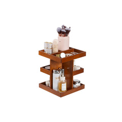 Wood Makeup Storage Box - 360-Degree Rotating Display Stand for Lipsticks, Skincare & Jewelry, Multi-Layer Organizer 22.5 * 22.5 * 27.5cm