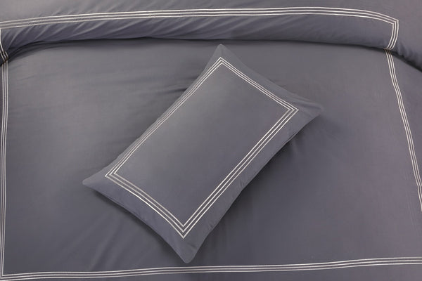 Embroided Baratta Stitch Duvet Cover Set with Matching Pillowcases - Ultra-soft Brushed Microfibre – Chic & Modern Design – Easy Care & Machine Washable