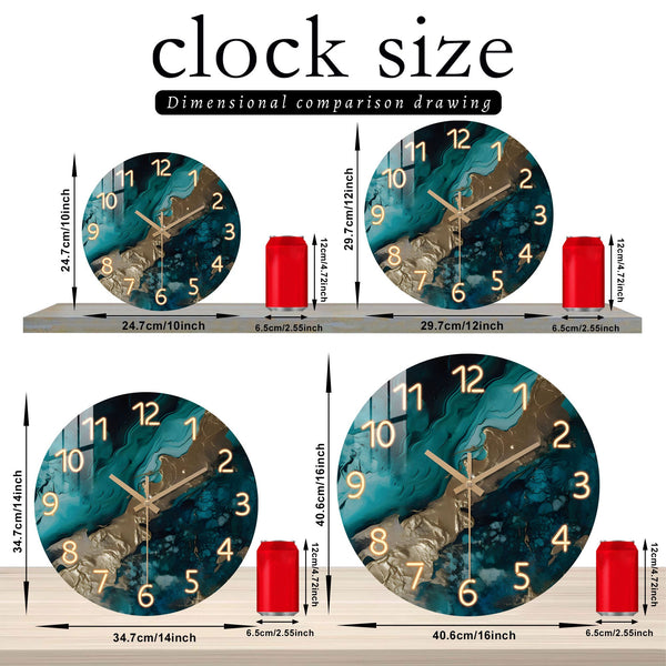 Green Marble Wooden Wall Silent Clock