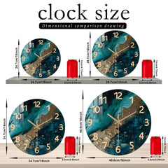 Green Marble Wooden Wall Silent Clock