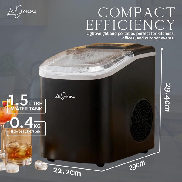 Stainless Steel/Black Ice Maker Machine - Fast Ice, Dual Size Self Cleaning Portable Ice Maker