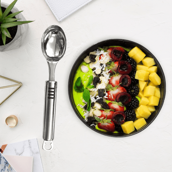 AEX Stainless Steel Ice Cream Spoon - Long Handle Scooper for Sorbet, Melon, & Dessert - Durable & Easy Clean - Versatile Kitchen Utensil for Ice Cream, Yogurt, Coffee, & More - Sleek Design - Perfect for Home, Restaurant, & Party