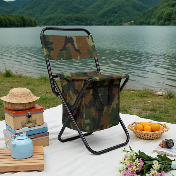 1PC Folding Chair with Storage, Foldable Fishing Seat Lightweight Chair, Portable Chair Home, Small/Large More Colors