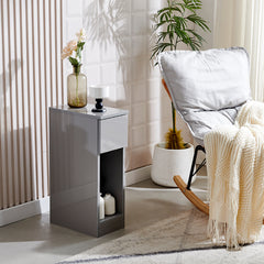 Slim Bedside Table, High Gloss Narrow Nightstand, Small Bedside Cabinet with Storage Space Saving for Bedroom Storage Unit, Living Room Small Sofa Side End Table