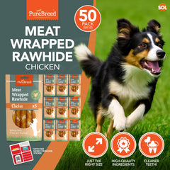 Pure Breed 50 Pack Chicken Dog Treats | Rawhide Twist Chew Sticks for Dogs & Puppies | Meaty Twist Dog Chews in Savoury Chicken Flavour | Low Fat, High Protein Dog Snacks | Long Lasting Puppy Chews for Training Rewards, Travel & Boredom Busting Indoor or