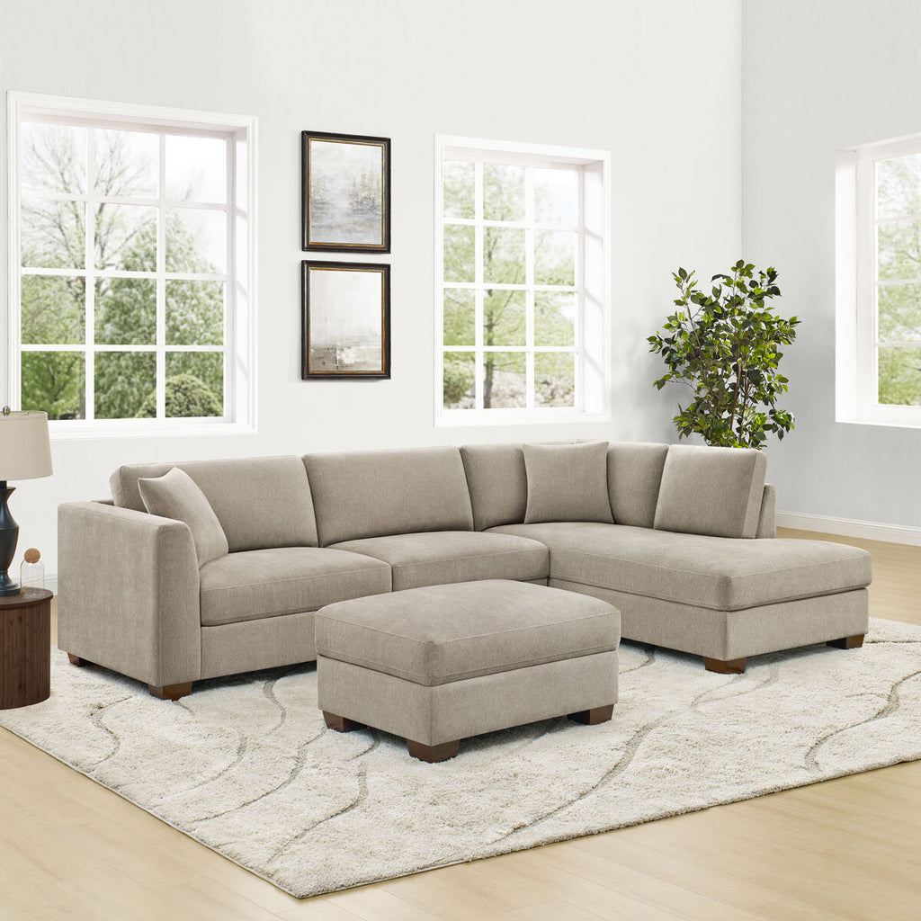Thomasville Walsen Grey Fabric Corner Sofa with Storage Ottoman