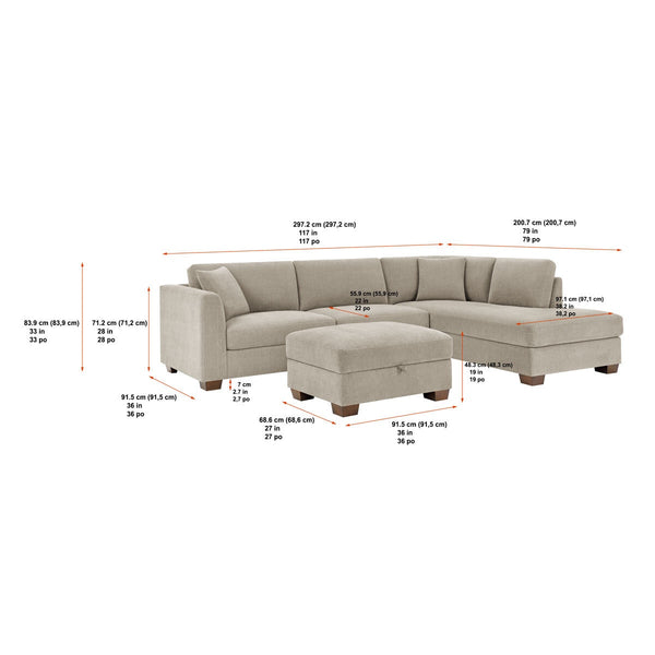 Thomasville Walsen Grey Fabric Corner Sofa with Storage Ottoman