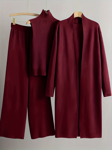 2025 newest suit high elasticity Women's loose suit, long wide-legged pants + shawl cardigan + turtleneck sweater fashion three-piece set Can be worn up to 70kg Suitable for female
