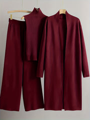 2025 newest suit high elasticity Women's loose suit, long wide-legged pants + shawl cardigan + turtleneck sweater fashion three-piece set Can be worn up to 70kg Suitable for female