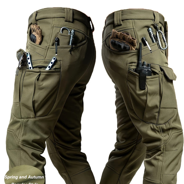 Men'S Stretchy Black Cargo Work Pants - Elastic Waist, Multi-Pocket Design for Hiking & Everyday Comfort, Durable & Comfort Fit, Outdoor Pants|Casual Cargo Pants|Glossy Finish Pant