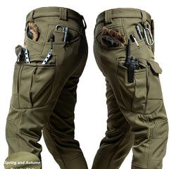 Men'S Stretchy Black Cargo Work Pants - Elastic Waist, Multi-Pocket Design for Hiking & Everyday Comfort, Durable & Comfort Fit, Outdoor Pants|Casual Cargo Pants|Glossy Finish Pant