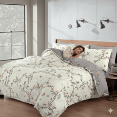 3pcs Caramel Flower Duvet Cover Set - Premium Floral Duvet Cover with Pillow Cases Super Soft Flower Bedding Sets Breathable Reversible Grey Quilt Covers, Machine Washable Double King Superking Size