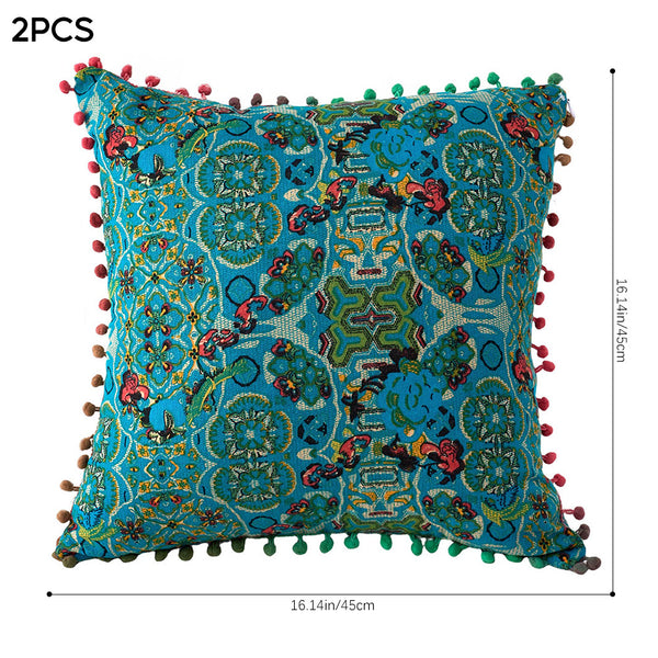 18x18 Inch Reversible Turkish Pattern Pillows (Set of 2 with Inserts) - Romantic Turkey Boho Floral Double Sided Design, Premium Polyester Cover & Fill, Decorative Accent Pillows for Sofa, Chair, Bedroom