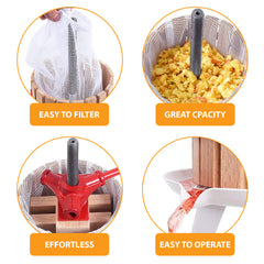 Fruit Press with Straining Bag & Steel Legs - Cider Making Kit - Manual Juice Maker for Apple Press, Grapes, Berries, Cider Press and Wine Juice Press