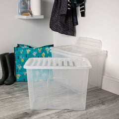 Wham 80L Crystal Clear Plastic Box and Lid - 3 Pack