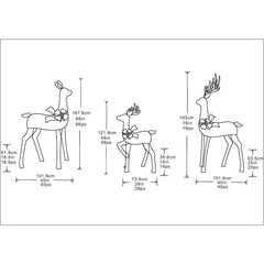 6ft (1.8m) Deer family with White LED Lights - Set of 3