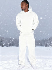 Men'S Casual Athletic Warm 2pcs Set, Winter Hooded Sweatshirt And Jogger Pants, Outdoor Fitness Running Hooded Sweatshirt And Athletic Pants Outfit, Suitable for Fall Winter Leisure Activities