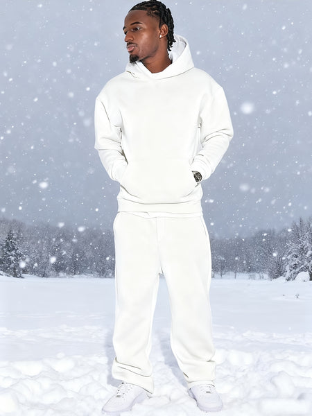 Men'S Casual Athletic Warm 2pcs Set, Winter Hooded Sweatshirt And Jogger Pants, Outdoor Fitness Running Hooded Sweatshirt And Athletic Pants Outfit, Suitable for Fall Winter Leisure Activities