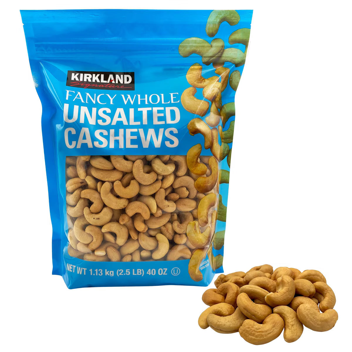 Kirkland Signature Unsalted & Roasted Cashews Bag, 1.13Kg