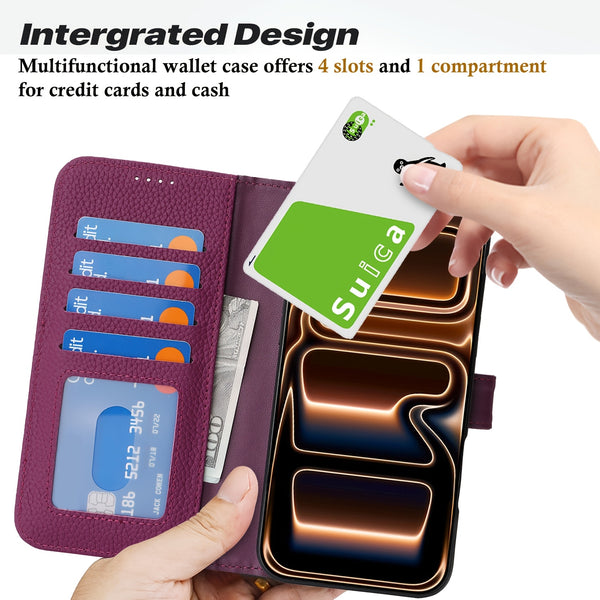 Phone Case: Magnetic Closure Genuine Leather Wallet Case for iPhone 17 Series RFID Blocking 4 Card Slots Premium Protection for 17 Pro Max 17 Air 17 Pro