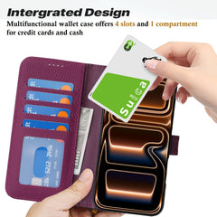 Phone Case: Magnetic Closure Genuine Leather Wallet Case for iPhone 17 Series RFID Blocking 4 Card Slots Premium Protection for 17 Pro Max 17 Air 17 Pro