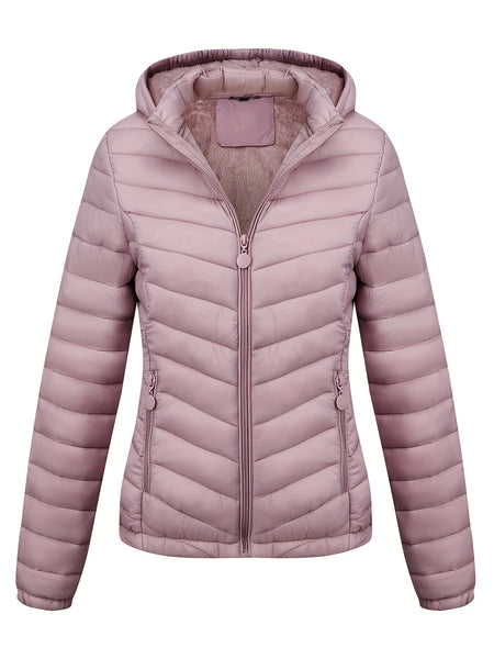 Women's Autumn/Winter Fashion Simple Versatile Lightweight Commuter Hooded Padded Coat with Pockets