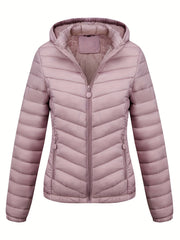Women's Autumn/Winter Fashion Simple Versatile Lightweight Commuter Hooded Padded Coat with Pockets