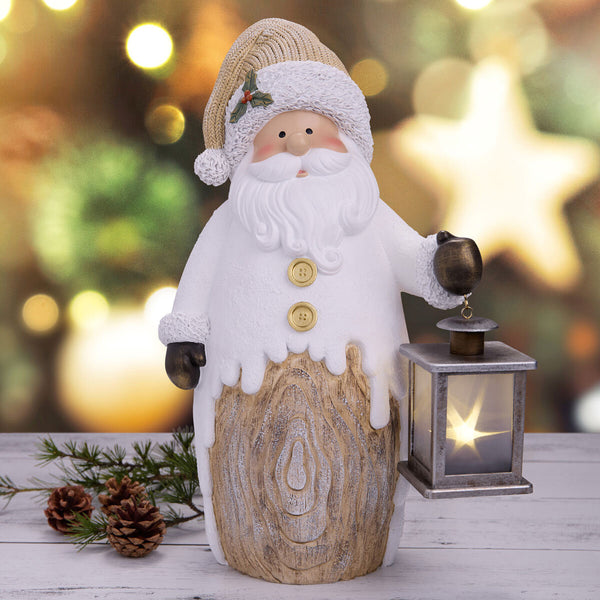 15 Inch (38cm) Christmas Woodchip Figures with LED Lanterns