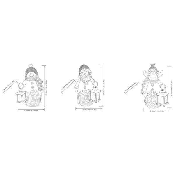 15 Inch (38cm) Christmas Woodchip Figures with LED Lanterns