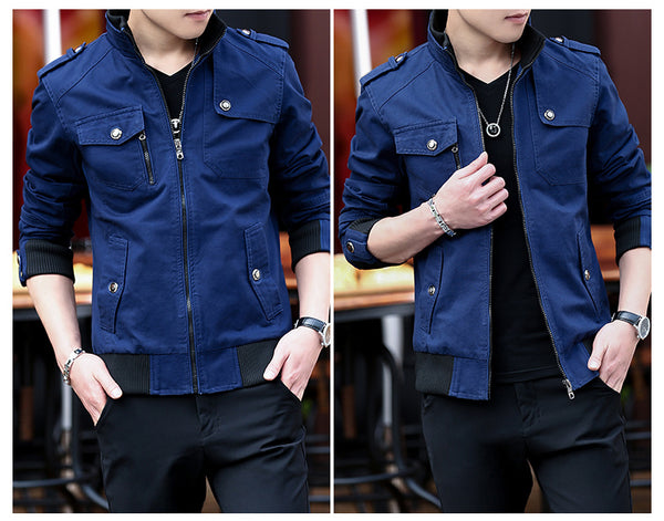 Men'S Solid Color Plaid Lining Cargo Jacket Autumn And Winter Multi-Pocket Design Stylish Long Sleeve Stand Collar Street Jacket Outdoor Coat Locomotive Jacket